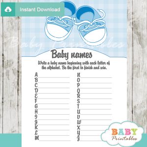 printable baby shoes Name Race Baby Shower Game cards