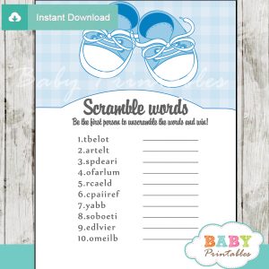baby boy shoes printable word scramble baby shower games