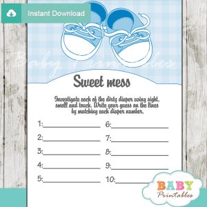 baby boy shoes themed Baby Shower Game What's That Sweet Mess Dirty Diaper Shower Game