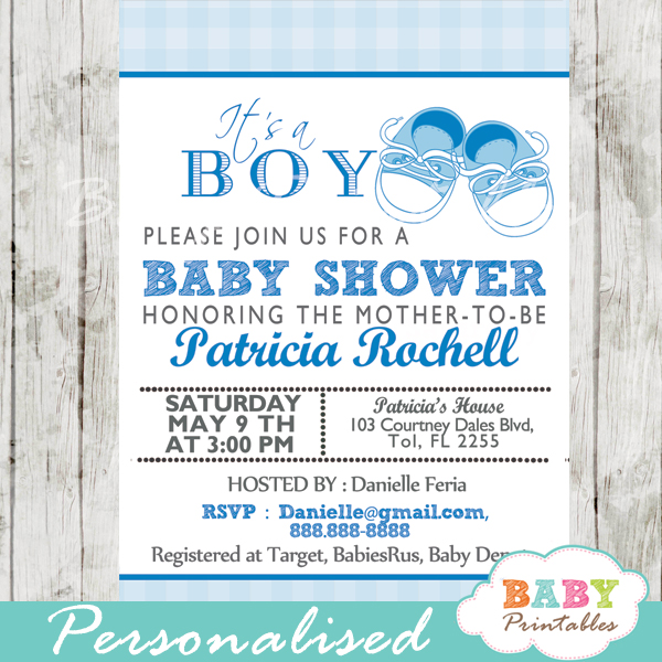 printable blue baby shoes baby shower invitation for boys