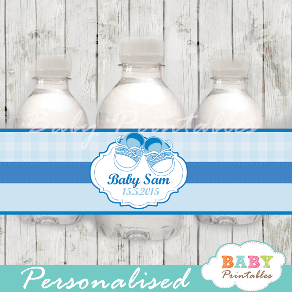 custom blue baby shoes baby shower bottle wrappers diy
