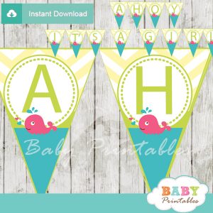 printable pink whale it's a girl baby shower banner decoration
