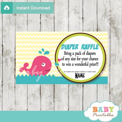 Nautical Pink Whale Baby Shower Diaper Raffle Tickets - D180 - Baby ...