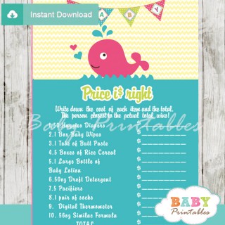 Nautical Pink Whale Baby Shower Games - D180 - Baby Printables