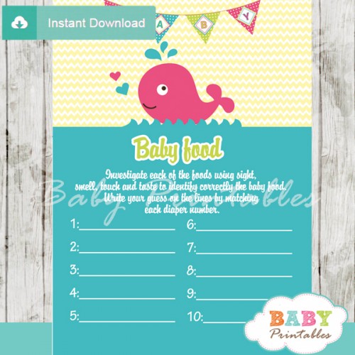 Nautical Pink Whale Baby Shower Games - D180 - Baby Printables