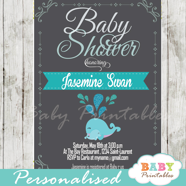 printable cute blue whale baby shower invitations for boys