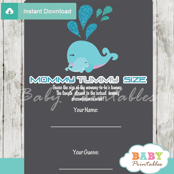 blue whale printable Baby Shower Game Guess the Mommy's Tummy Size