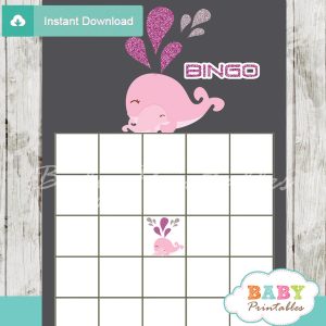 cute pink whale themed baby shower bingo games cards