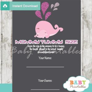 pink whale printable Baby Shower Game Guess the Mommy's Tummy Size