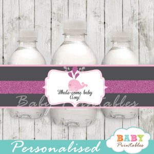 custom pink whale baby shower bottle wrappers diy