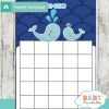 printable whale baby shower bingo games cards