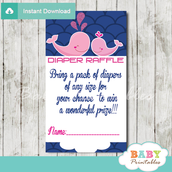 printable navy blue scallop pattern whale diaper raffle game cards baby shower