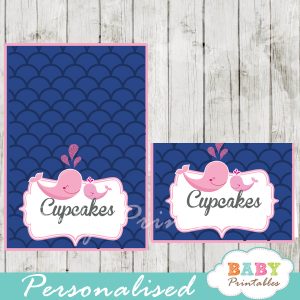 printable navy blue scallop pattern whale personalized food label cards