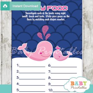 printable whale baby shower games blind tasting baby food
