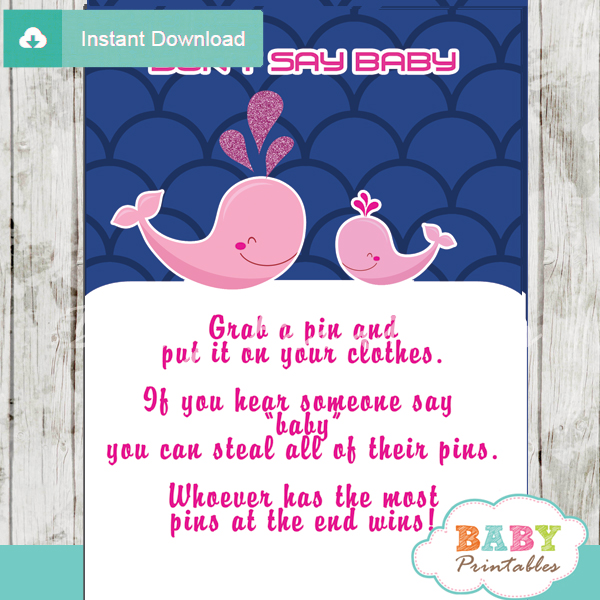 whale printable game Dont Say Baby pdf