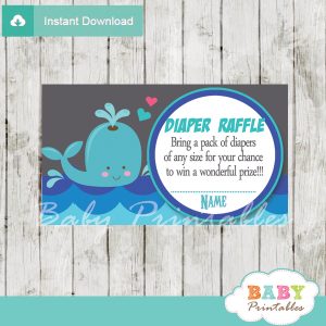 blue and grey printable whale diaper raffle game cards baby shower