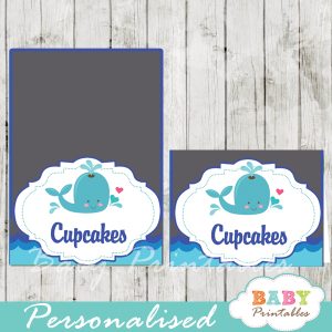 blue and grey printable whale personalized food label cards