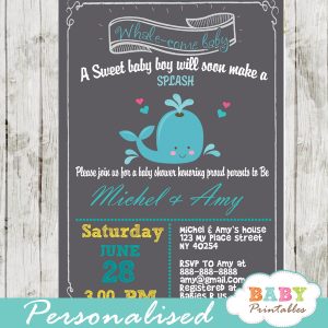 printable blue and grey whale baby shower invitations for boys