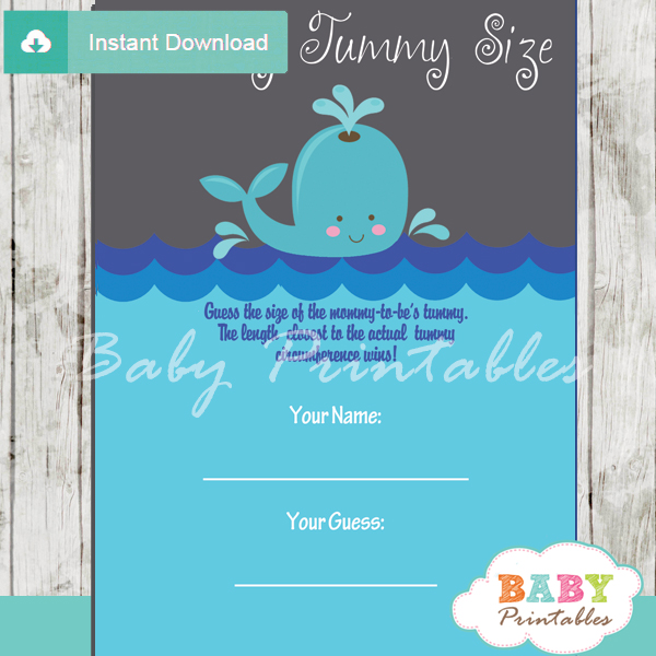 whale printable measure the belly baby shower game