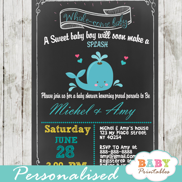 printable little blue whale baby shower invitations for boys