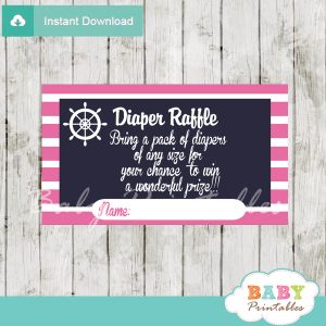 navy and pink printable nautical diaper raffle game cards baby shower