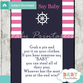 Navy & Pink Nautical Baby Shower Games - D190 - Baby Printables