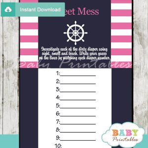 printable nautical stripes Baby Shower Game Guess the Sweet Mess Dirty Diaper