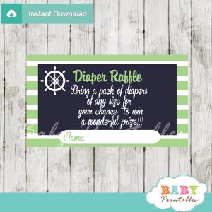 navy and lime green printable nautical diaper raffle game cards baby shower