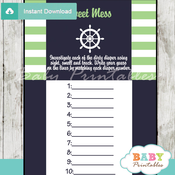 printable nautical stripes Baby Shower Game Guess the Sweet Mess Dirty Diaper