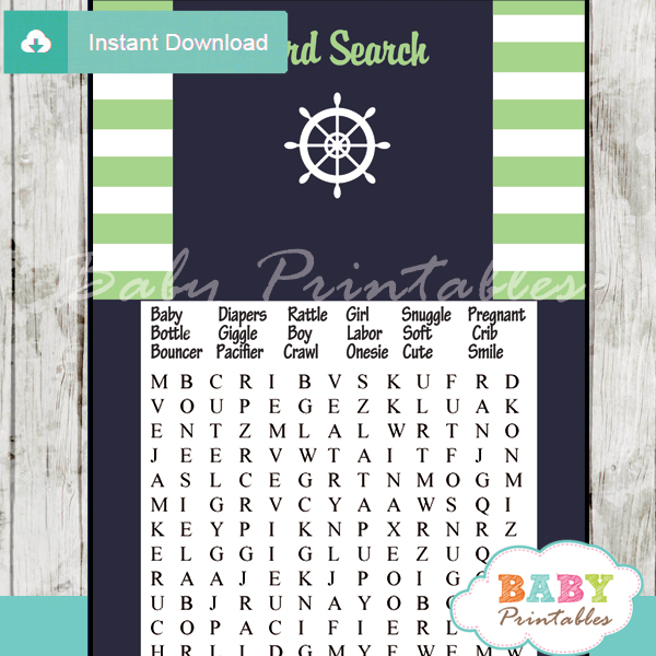 nautical stripes baby shower word search game printable puzzles