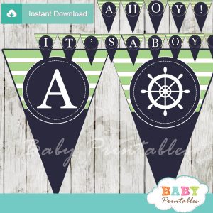 navy and lime green printable nautical stripes ahoy girl baby shower banner decoration personalized