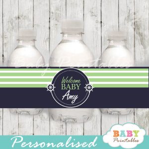 navy and green personalized nautical baby shower bottle wrappers diy