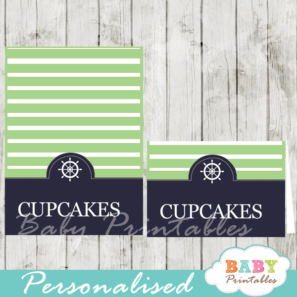 navy and lime green printable nautical personalized food label cards