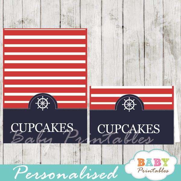 navy and red printable nautical personalized food label cards