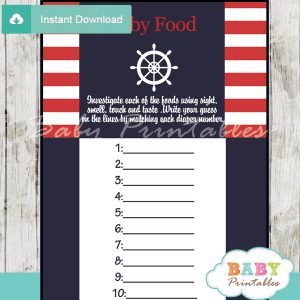 printable nautical stripes baby shower games blind tasting baby food