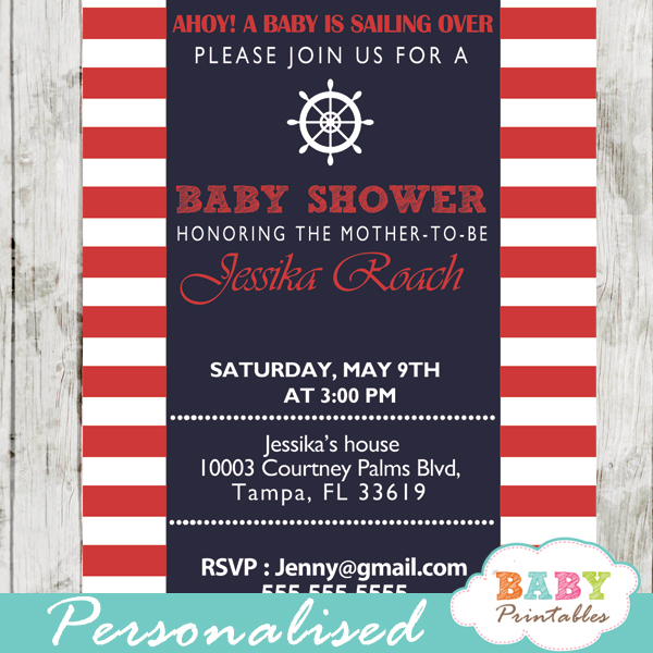 printable navy and red nautical helm baby shower invitations for boys