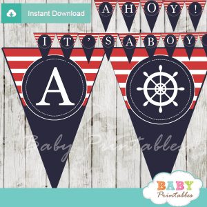 navy and red printable nautical stripes ahoy girl baby shower banner decoration personalized