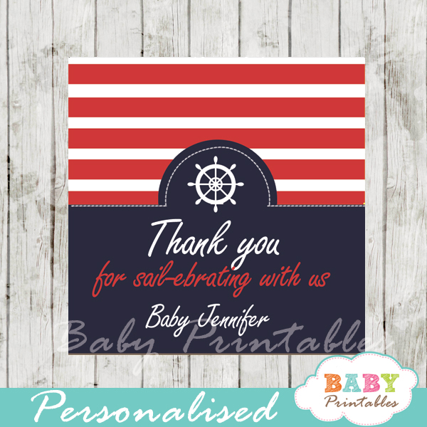 navy and red printable custom nautical helm baby shower favor tags