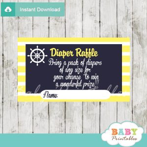 navy and yellow printable nautical diaper raffle game cards baby shower