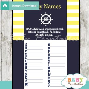 printable nautical helm Name Race Baby Shower Game cards