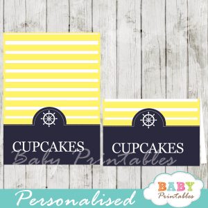 navy and yellow printable nautical personalized food label cards