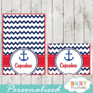 navy and red printable nautical personalized food label cards