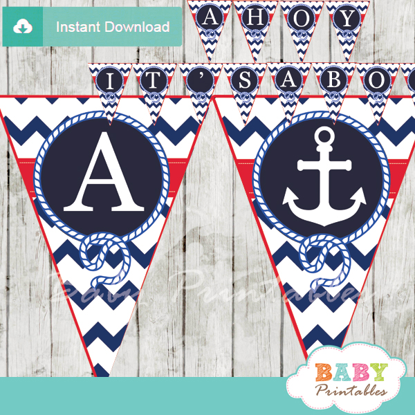 navy and red printable nautical anchor baby shower banner decoration personalized