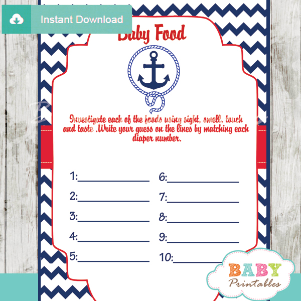 Navy & Red Nautical Anchor Baby Shower Games - D194 - Baby Printables