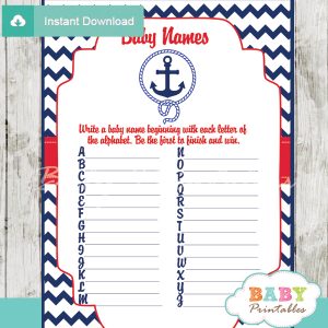 printable nautical anchor Name Race Baby Shower Game cards