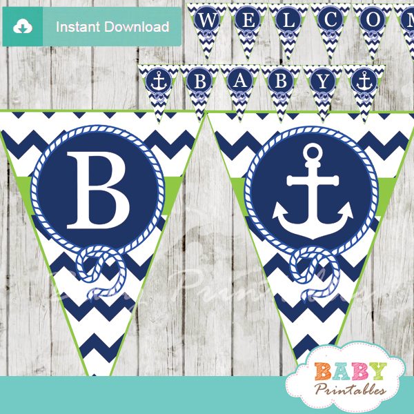 Navy Green Nautical Anchor Baby Shower Banner D195 Baby