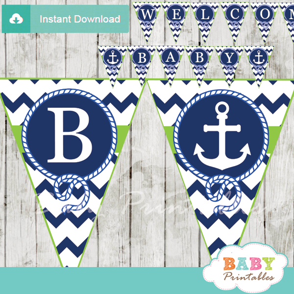 blue and green printable nautical anchor baby shower banner decoration personalized
