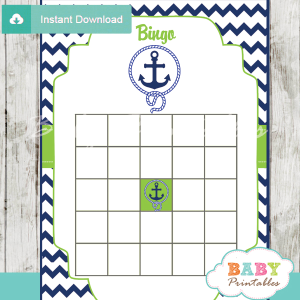 nautical anchor printable baby shower bingo games cards