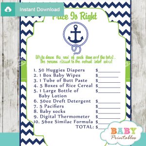 nautical anchor Price is Right Baby Shower Games printable pdf