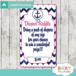 blue and pink printable nautical diaper raffle game cards baby shower